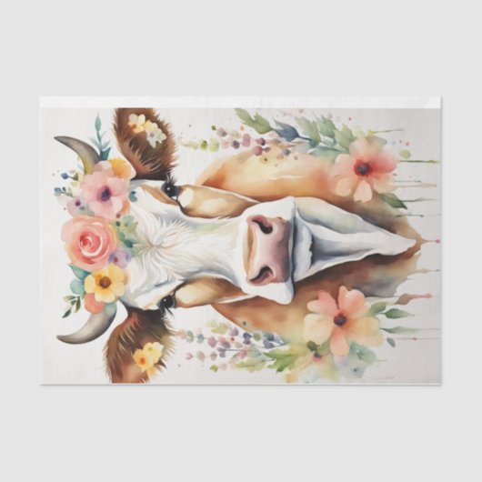 Waterverf Zuivel Koe met Bloemen Decoupage Tissuepapier (Voorkant)