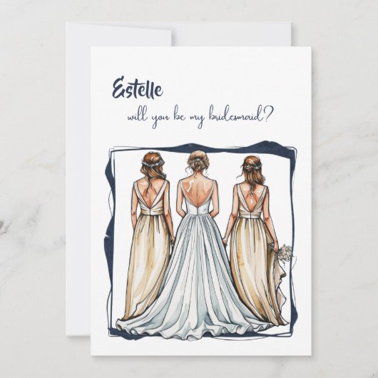 Waterverf, zult u mijn bruidsmeisje visitekaartje  aankondiging (Voorkant)