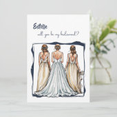 Waterverf, zult u mijn bruidsmeisje visitekaartje  aankondiging (Staand voorkant)