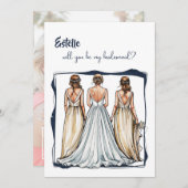 Waterverf, zult u mijn bruidsmeisje visitekaartje  aankondiging (Voorkant / Achterkant)