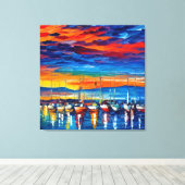 Waterverf zwaaide zeilboten op zonsondergang canvas afdruk (Insitu (Houten vloer))