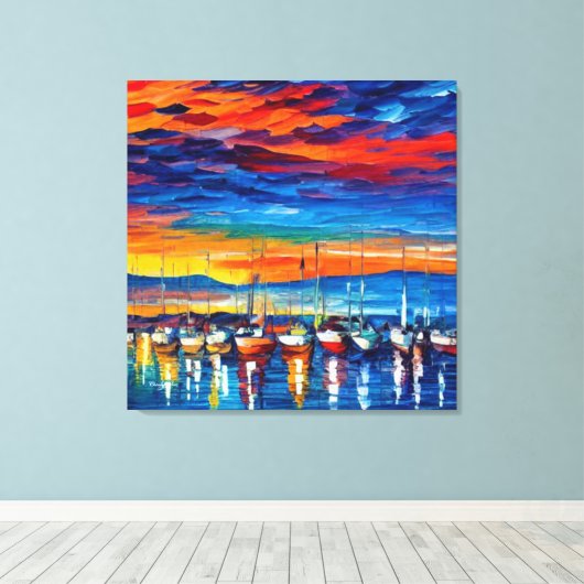 Waterverf zwaaide zeilboten op zonsondergang canvas afdruk (Insitu (Houten vloer))