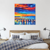 Waterverf zwaaide zeilboten op zonsondergang canvas afdruk (Insitu (Slaapkamer))