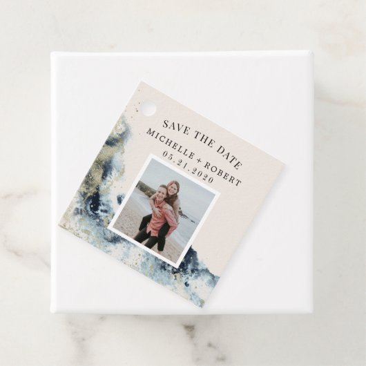 waterverf zwaait de kust op, behalve de datumfoto  bedankjes labels (In situ)