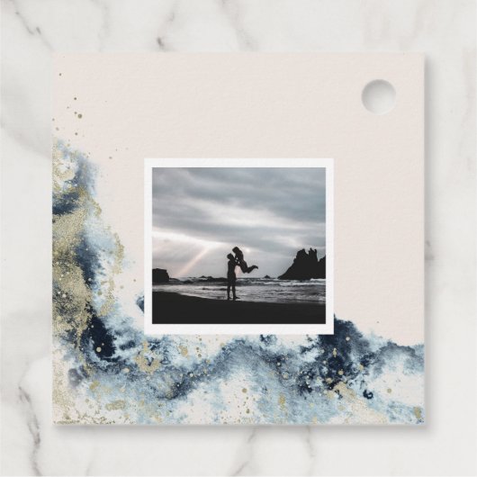 waterverf zwaait de kust op, behalve de datumfoto  bedankjes labels (Achterkant)