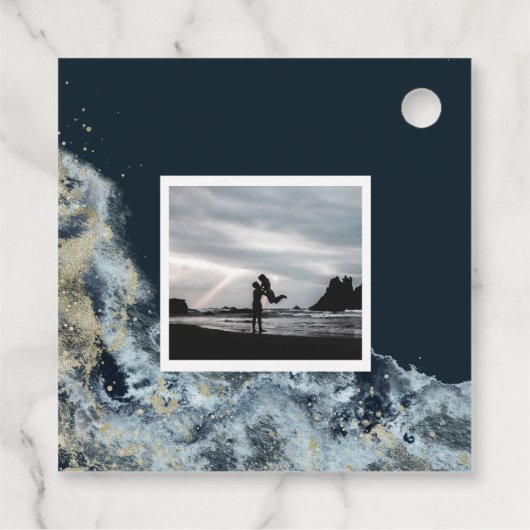 waterverf zwaait de kust op, behalve de datumfoto bedankjes labels (Achterkant)