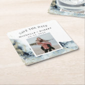 waterverf zwaait de kust op met de datumfoto kartonnen onderzetters (Schuin)