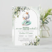 Waterverf zwaan groen en gouden tutu ballerina kaart (Staand voorkant)