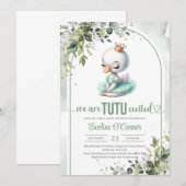 Waterverf zwaan groen en gouden tutu ballerina kaart (Voorkant / Achterkant)