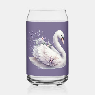 Waterverf Zwaan met Lavendel Bloemen Blikvorm Glas