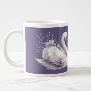Waterverf Zwaan met Lavendel Bloemen Grote Koffiekop