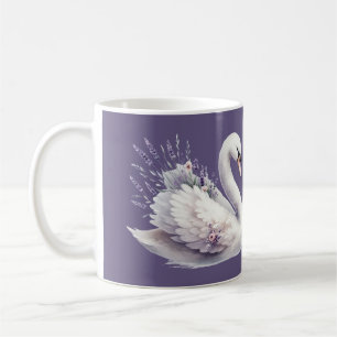 Waterverf Zwaan met Lavendel Bloemen Koffiemok