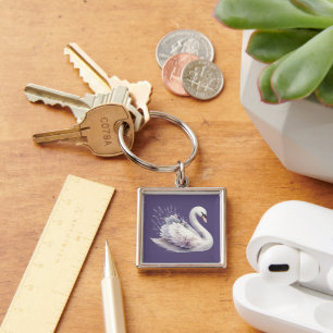 Waterverf Zwaan met Lavendel Bloemen Sleutelhanger