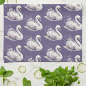 Waterverf Zwaan met Lavendel Bloemen Theedoek (Gevouwen)