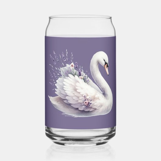 Waterverf zwaan met lavendelbloemen blikvorm glas (Voorkant)
