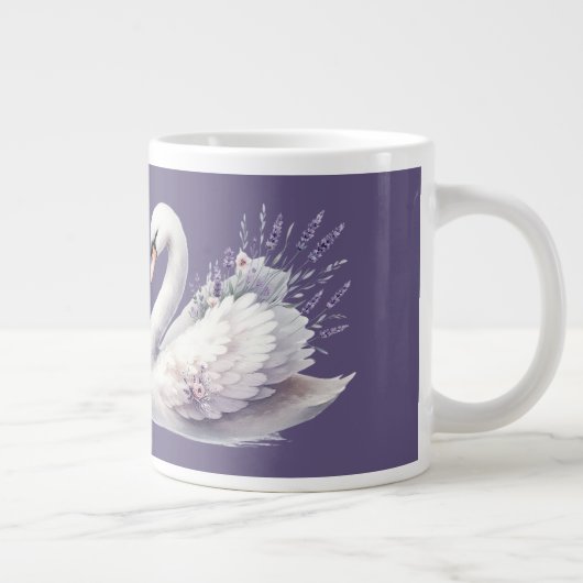 Waterverf zwaan met lavendelbloemen grote koffiekop (Rechts)