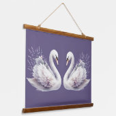 Waterverf zwaan met lavendelbloemen hangend wandkleed (Gebogen)