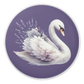 Waterverf zwaan met lavendelbloemen keramische knop (Voorkant)