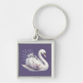 Waterverf zwaan met lavendelbloemen sleutelhanger (Voorkant)