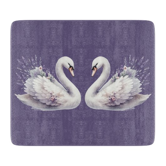 Waterverf zwaan met lavendelbloemen snijplank (Voorkant)
