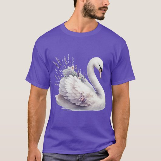 Waterverf zwaan met lavendelbloemen t-shirt (Voorkant)