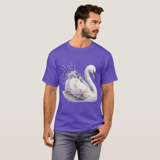 Waterverf zwaan met lavendelbloemen t-shirt (Voorkant volledig)