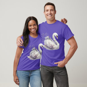 Waterverf zwaan met lavendelbloemen t-shirt