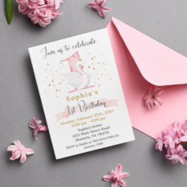 Waterverf Zwaan Prinses 1e Verjaardagsfeest Kaart