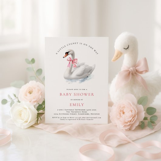 Waterverf Zwaan Roze Bow Baby shower Kaart