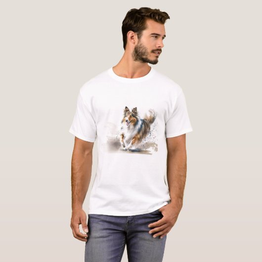 Waterverf Zwakte collie T-shirt (Voorkant volledig)