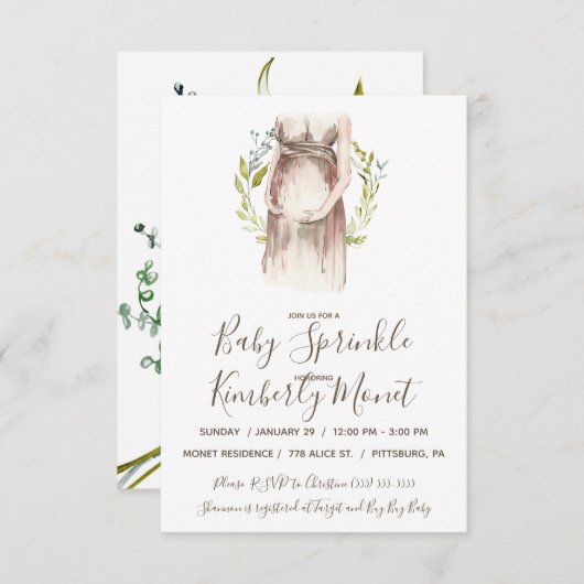 Waterverf Zwangere Baby Sprinkle Uitnodiging (Voorkant / Achterkant)