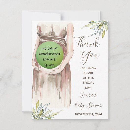 Waterverf Zwangere mam EOS Lip Balm Shower Favor Notitiekaartje (Voorkant)