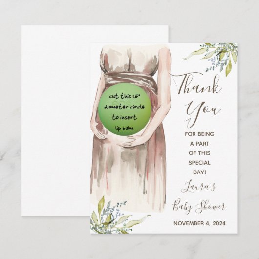 Waterverf Zwangere mam EOS Lip Balm Shower Favor Notitiekaartje (Voorkant / Achterkant)