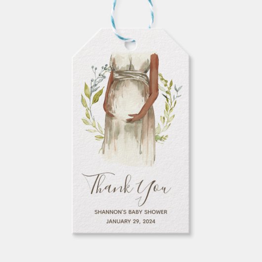 Waterverf Zwangere vrouw Baby shower Dank u wel C Cadeaulabel (Voorkant)
