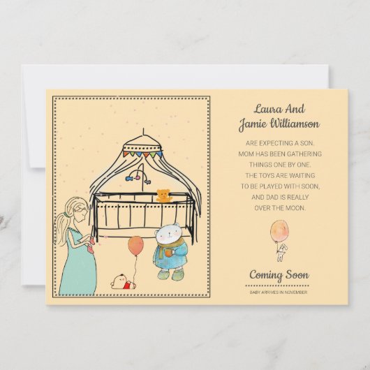 Waterverf Zwangerschap Aankondiging Peach Baby Boy (Voorkant)