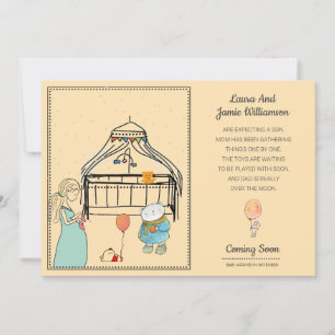 Waterverf Zwangerschap Aankondiging Peach Baby Boy