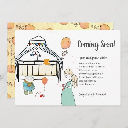 Waterverf Zwangerschap Baby baby Zwangerschap Aankondiging (Voorkant / Achterkant)