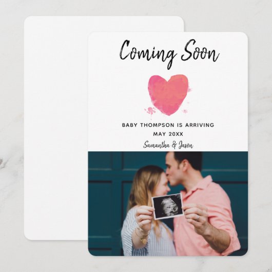 Waterverf Zwangerschap Fotoaankondigingskaart Kaart (Voorkant / Achterkant)