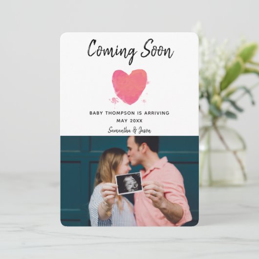 Waterverf Zwangerschap Fotoaankondigingskaart Kaart (Staand voorkant)