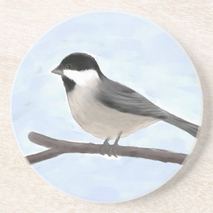 Waterverf zwart-Afgedekt Onderzetter Chickadee