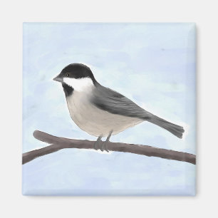 Waterverf zwart-Afgedekte Magneet Chickadee