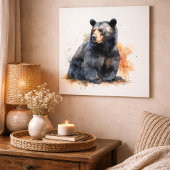 Waterverf Zwart Beer Woodland Art Canvas Afdruk