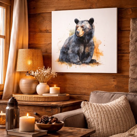 Waterverf Zwart Beer Woodland Art Canvas Afdruk
