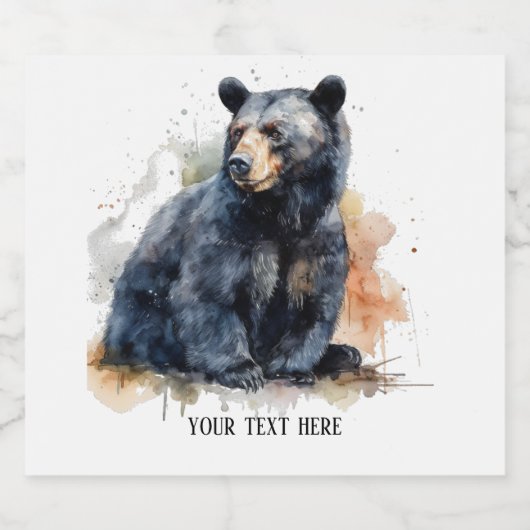 Waterverf Zwart Beer Woodland Art, op maat Bier Etiket (Enkel label)