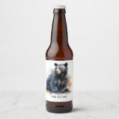 Waterverf Zwart Beer Woodland Art, op maat Bier Etiket (Voorkant)