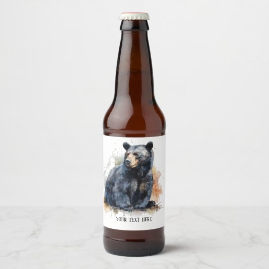 Waterverf Zwart Beer Woodland Art, op maat Bier Etiket (Voorkant)