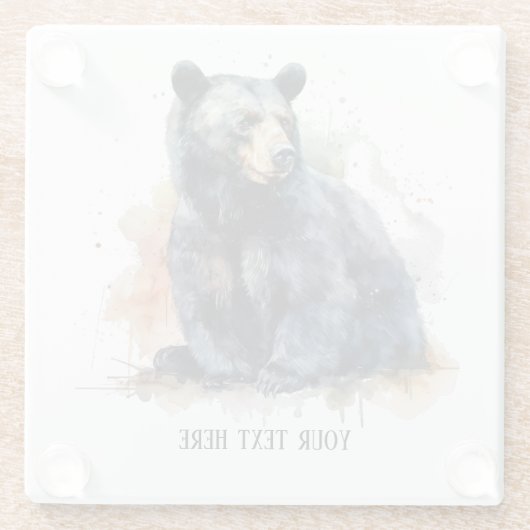 Waterverf Zwart Beer Woodland Art, op maat Glazen Onderzetter (Achterkant)