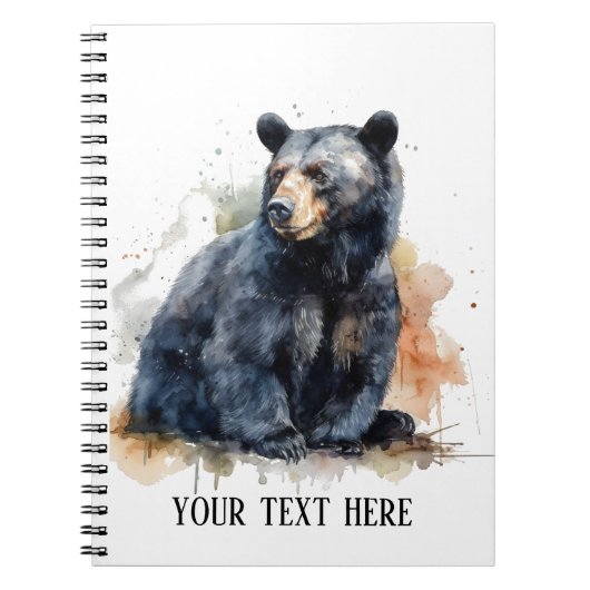 Waterverf Zwart Beer Woodland Art, op maat Notitieboek (Voorkant)