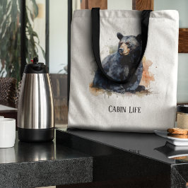 Waterverf Zwart Beer Woodland Art, op maat Tote Bag