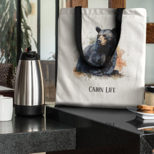 Waterverf Zwart Beer Woodland Art, op maat Tote Bag
